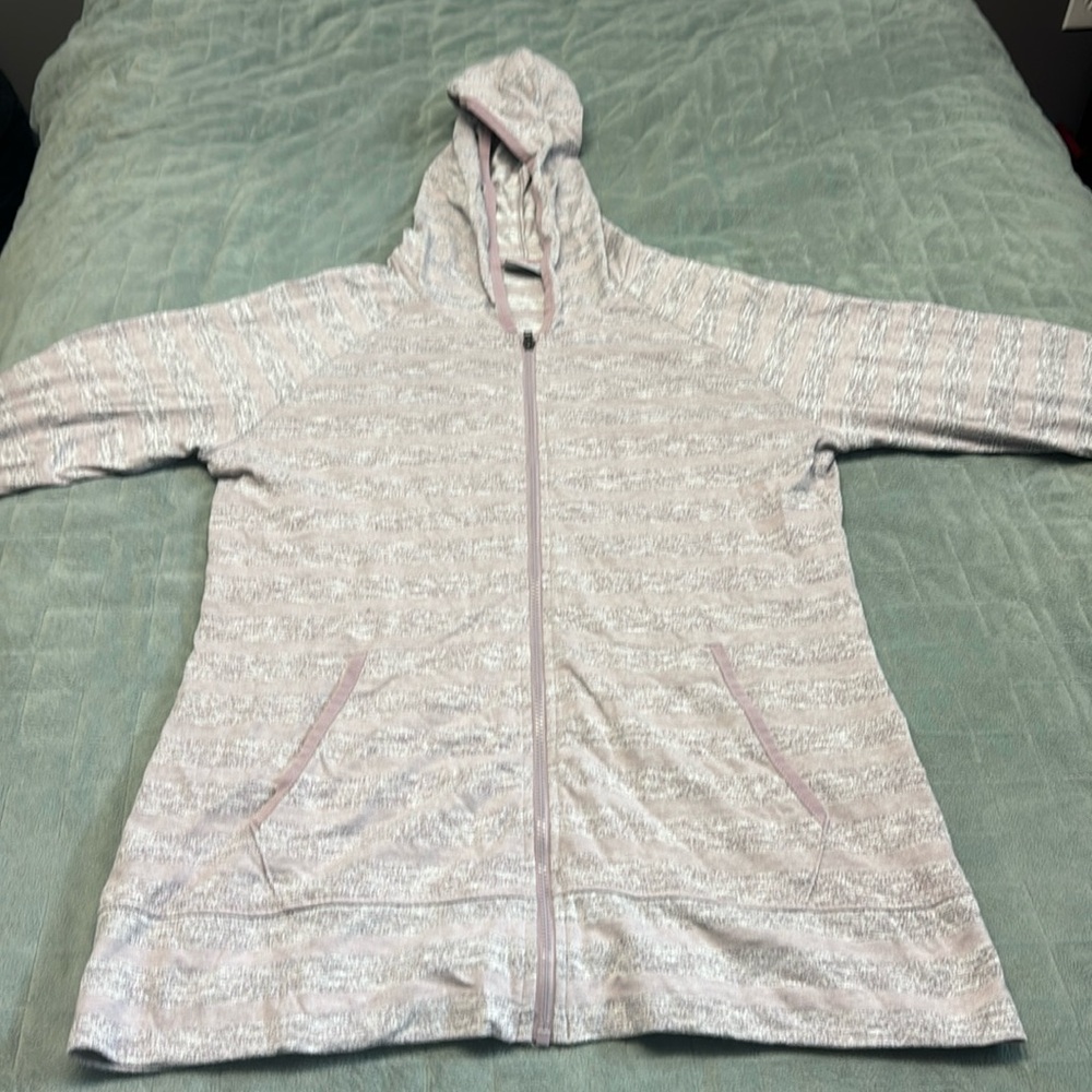 Columbia Hooded Sweatshirt, Jacket, Zip-up, Mauve, Pink, Striped, Size M - Picture 2 of 9